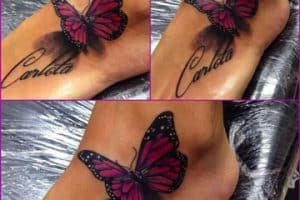 tatuajes de mariposas en el pie con nombre