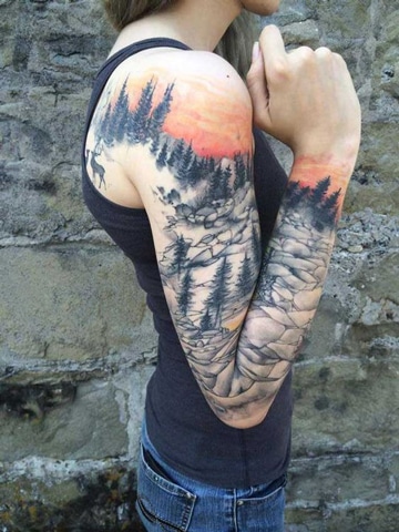 tatuajes de paisajes en el brazo de atardecer