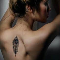 Hermosos y elegantes tatuajes de plumas en la espalda