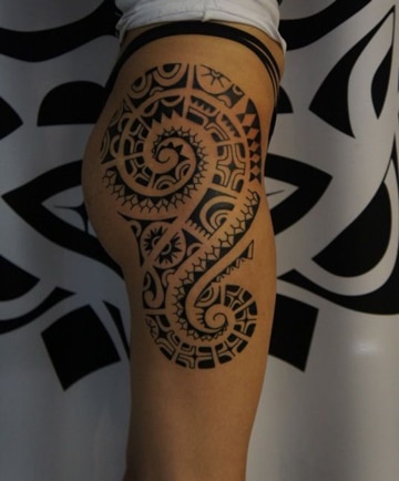 tatuajes tribales mayas en pierna