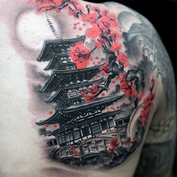 tatuajes de templos chinos con flores