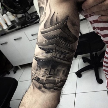 tatuajes de templos chinos en brazo