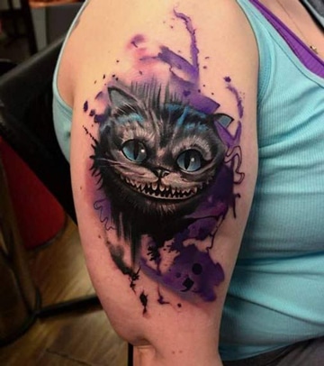 tatuajes del gato sonriente en acuarela