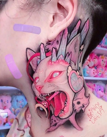 tatuajes de gatos en el cuello increibles