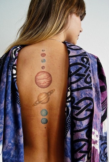 tatuajes de sistema solar en la espalda
