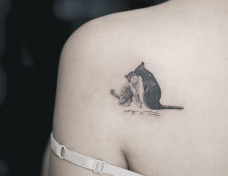 adorables tatuajes de gatos en la espalda