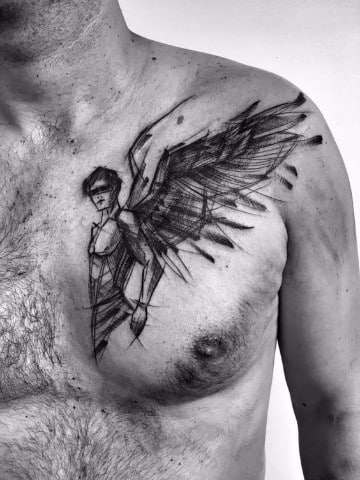 tatuajes de angeles de la guarda en el pecho