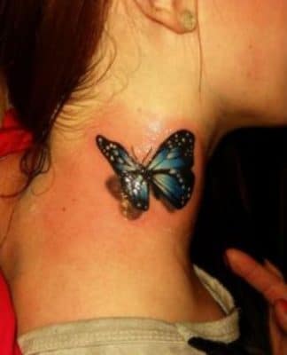tatuajes de mariposas azules en el cuello