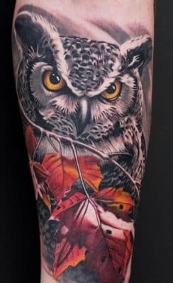 tatuajes de animales en el brazo lechuza