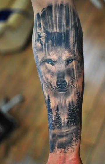tatuajes de animales en el brazo lobo