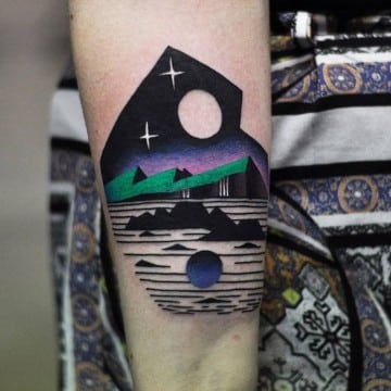 tatuajes de paisajes en el antebrazo a color
