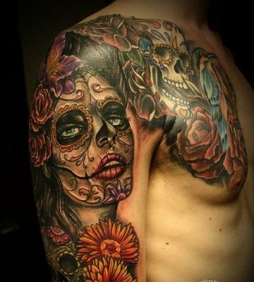 tatuajes de catrinas en el brazo de hombre