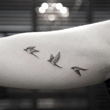 tatuajes de golondrinas volando tres en el brazo