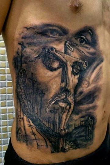 tatuajes en el abdomen para hombres religiosos