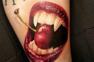 tatuajes de boca para mujer con cereza
