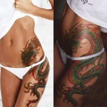 tatuajes de dragones para mujeres del abdomen a la pierna