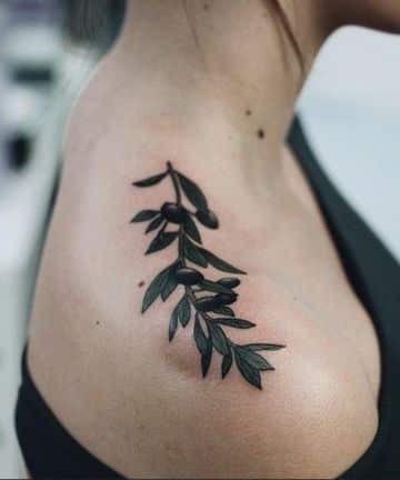 tatuajes de hojas de olivo en el hombro