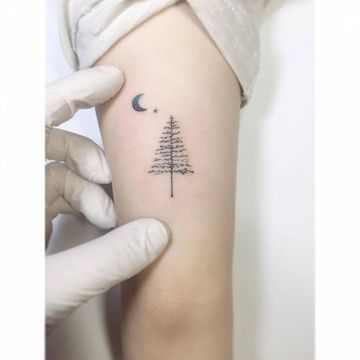 Sombras espectaculares en tatuajes de pinos en el brazo
