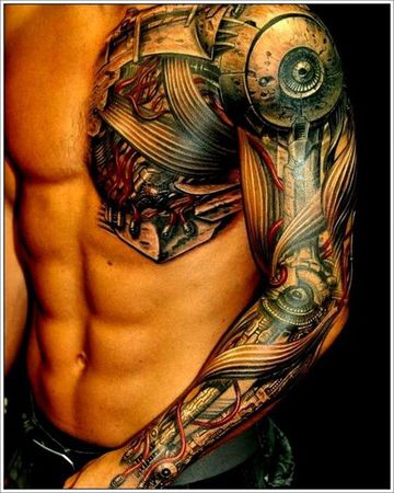 tatuajes en el pectoral para hombres de biomecanica