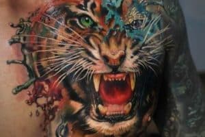 tatuajes en el pectoral para hombres de tigre