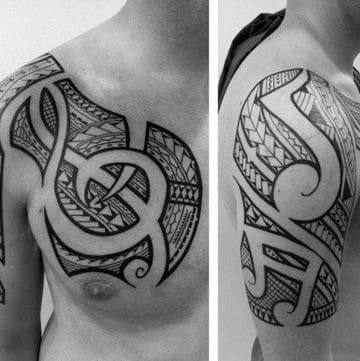 tatuajes musicales para hombres en hombro y pectoral