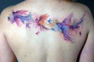 tatuajes de aves en acuarela en la espalda