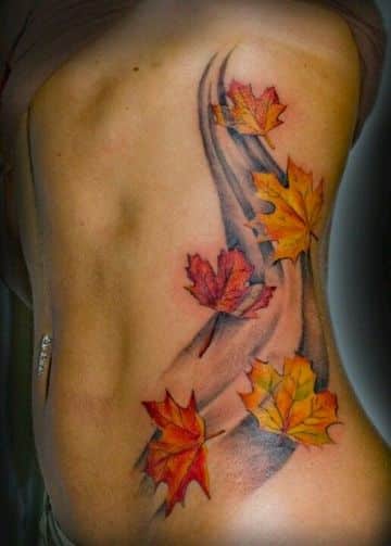 tatuajes de hojas de otoño en el cuerpo