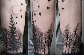 Paisajes y tatuajes de bosques en el antebrazo