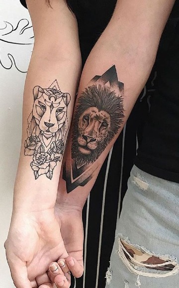 tatuajes de leones para parejas en el antebrazo
