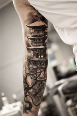 tatuajes de casas chinas en el brazo