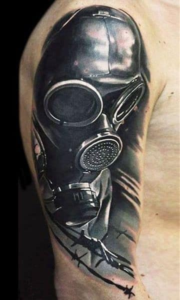 tatuajes de mascaras de gas en el brazo