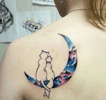 diseños de tatuajes de gatos y lunas