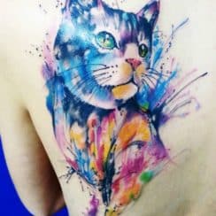 Coloridos y originales tatuajes de gatos en acuarela