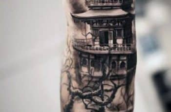 Simbolicos tatuajes de templos japoneses en 3 tamaños