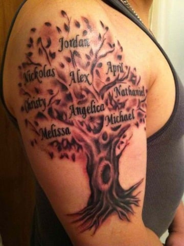 tatuajes de arboles con nombres familiar