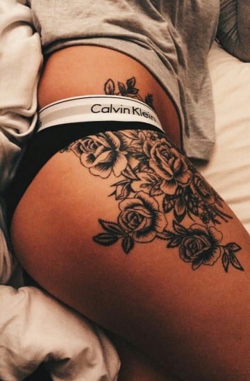 tatuajes de rosas en la pierna para mujeres
