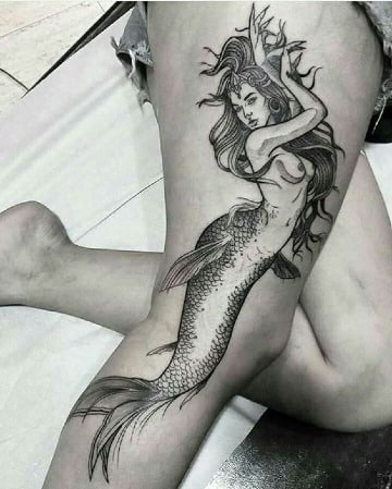 tatuajes de sirenas en la pierna mujer
