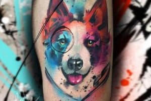 tatuajes de perros husky en acuarela