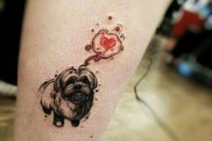 tatuajes de perros shitzu en la pierna