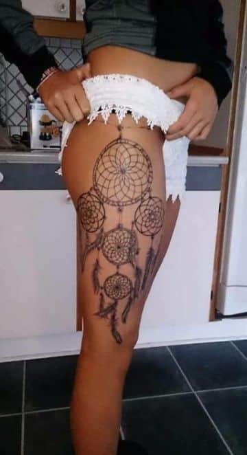 tatuajes de atrapasueños en la pierna mediano