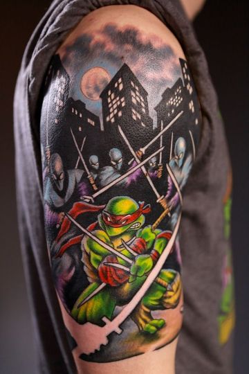 tatuajes de tortugas ninja en acción