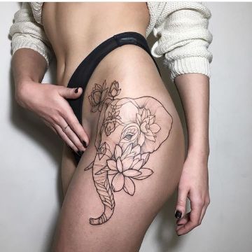 tatuajes de elefantes en la pierna silueta