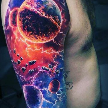 tatuajes de planetas y galaxias alto contraste
