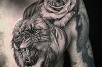 Color  y textura en  4 tatuajes de leon con flores