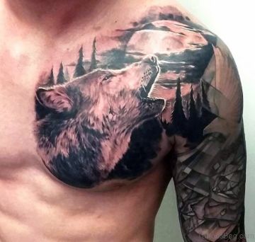 tatuajes de lobos aullando hombro y brazo