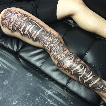 tatuajes de letras en la pierna cobertura total