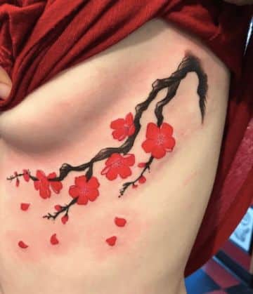 tatuajes de ramas de cerezo colorido