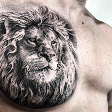 tatuajes de leones en el pecho realismo en grises