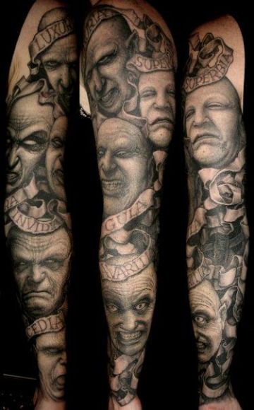 tatuajes de los 7 pecados capitales con rostros
