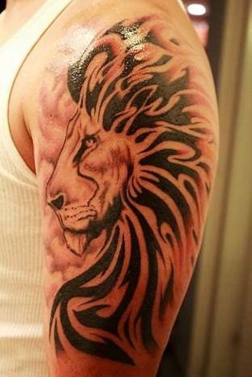 tatuajes de leon en el brazo tribal